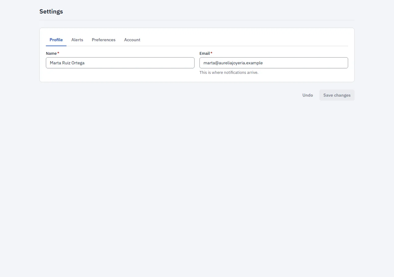 Screenshot of the "Settings" block in the light theme