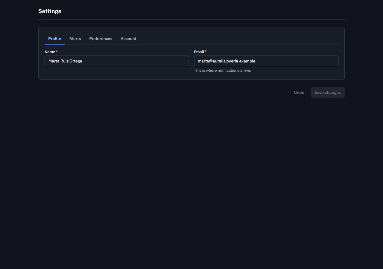 Screenshot of the "Settings" block in the dark theme