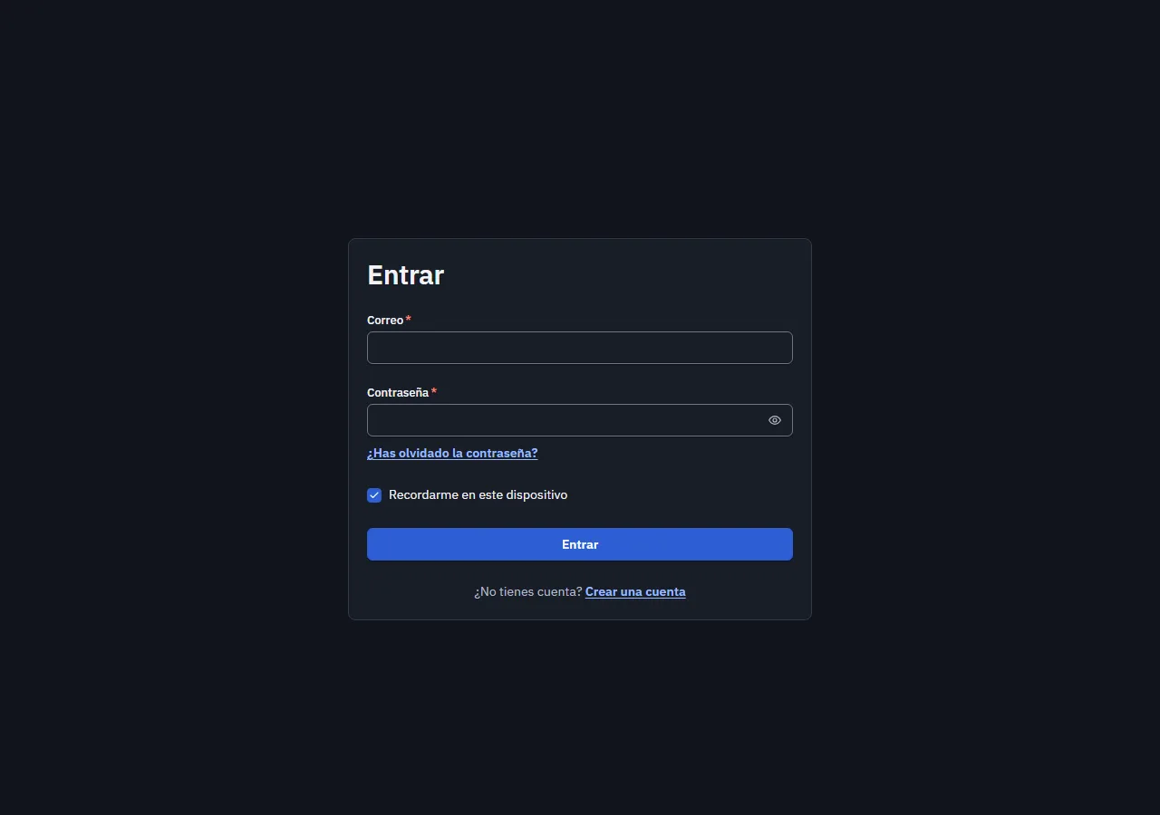 Captura del bloque «Inicio de sesión» en el tema oscuro